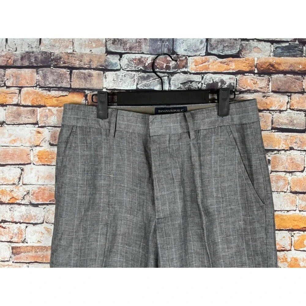 Banana Republic Men's Linen Blend Pants Check Pattern 29